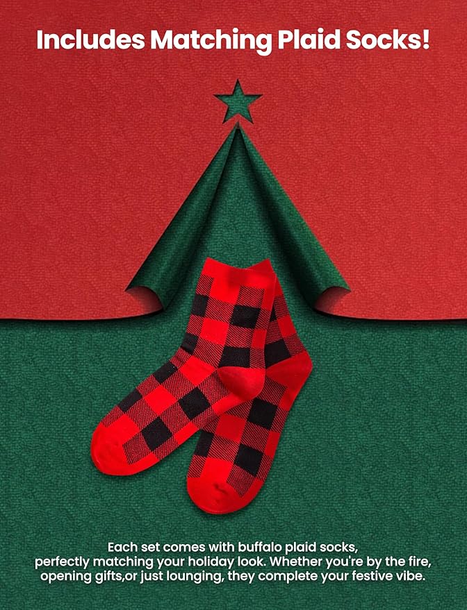 PATPAT Christmas Family Matching Pajama Sets Includes Christmas Socks - Perfect for Family Photos & Holiday Celebrations