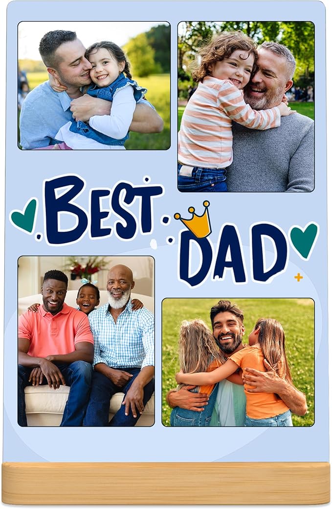 XIAODAXIA Father's Day Gifts Personalized Metal photo prints Customized photo gifts for Dad - Custom Picture Prints with Bamboo base Tabletop Art Home Decor - Gift Wrapping Available