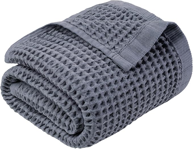 DEMMEX Organic Cotton Waffle Weave Turkish Towel Set for Bathroom, 100% Oeko-TEX Certified Super Soft Turkish Cotton, Lightweight & Quick Dry, 1 Bath & 2 Large Hand Towels, 30x60/20x30 in., Gray