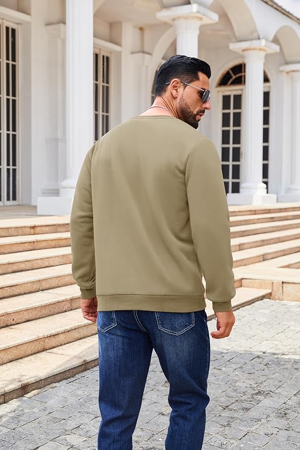Boladeci Men's Full Sherpa Lined Crewneck Sweatshirts Heavy-weight Fleece Pullover Thick Thermal Long Sleeve Cotton