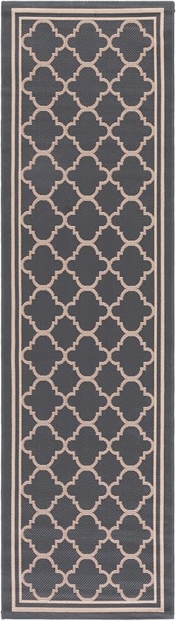SAFAVIEH Washable Rug Outdoor Courtyard Collection - 2'3" x 8' Runner, Anthracite & Beige, Non-Shedding & Easy Cleaning, Ideal for Patio, Entryway, Mudroom, Hallway, Kitchen (CY6918-246)