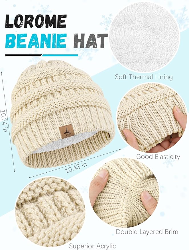Winter Beanie Hat Scarf Gloves, Warm Fleece Knit Hats Touch Screen Gloves Neck Scarf Set Winter Gifts for Unisex Adult