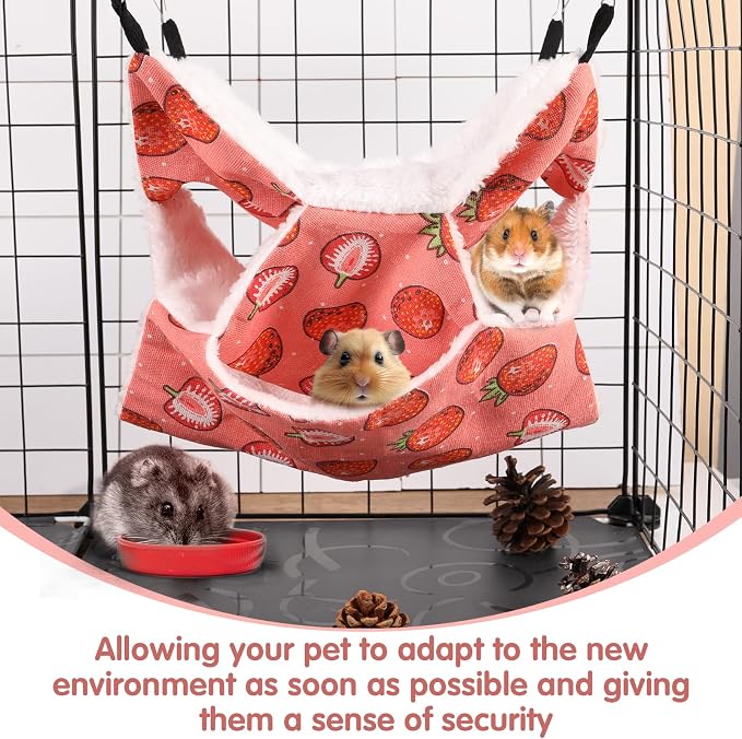 3 Tier Ferret Rat Hammock, Guinea Pig Cage Accessories, Light Red | Rat Hammock for Cage, Pet Cage Hanging Hammock, Small Animals, Guinea Pig, Ferret, Kitten, Squirrel, Chinchilla, Rat, Parrot