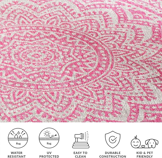 SAFAVIEH Washable Rug Outdoor Courtyard Collection - 2'7" x 5', Light Grey & Fuchsia Pink Purple, Non-Shedding & Easy Cleaning, Ideal for Patio, Backyard, Mudroom (CY8734-39712)