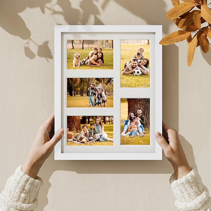 Vittanly 11x14 Collage Picture Frame, Displays 5Pcs 4x6 Pictures with Mat or 1Pcs 11x14 without Mat for Wall Mounting, Picture Frames Collage Wall Decor in White, 1 Pack