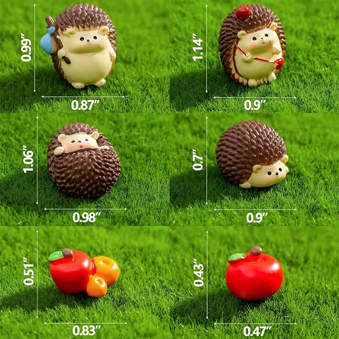 6 PCS Hedgehog Decor Car Dashboard Decorations, Fairy Garden Accessories | Kiofs Mini Hedgehog Figurines Car Gifts for Women Interior, Cute Desk Pets