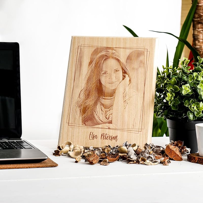 udelf Personalized Laser Engraved Wooden Photo Plaque – Custom Picture & Name Keepsake, Solid Wood Memorial Gift for Anniversaries, Birthdays, Weddings & Home Decor