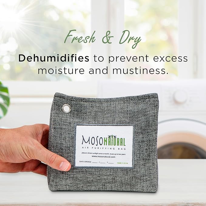 Moso Natural Air Purifying Bag 300g (10.58oz) Premium Bamboo Charcoal Odor Absorber for Home & Pet | Closet Odor Eliminator & Small Room Deodorizer | Charcoal Bags Last 2 Years | Unscented (3 Pack)