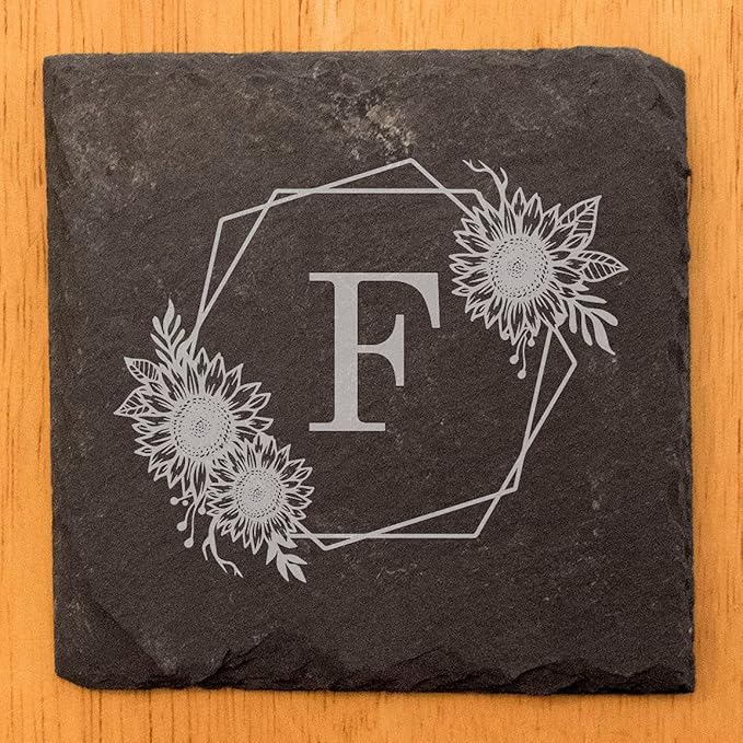 Personalized Monogram Family Coasters, Natural Stone Set, Birthday, Wedding, Customized, Rustic - Square Slate - Set of 8