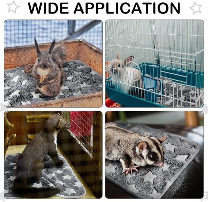 Tudomro 8 Pcs Guinea Pig Fleece Cage Liners, Grey Star, 12 x 12 Inch | Washable Reusable Small Animal Bedding, Absorbent Blankets for Ferret Chinchilla, Soft Fleece Mat Pads Protect Furniture