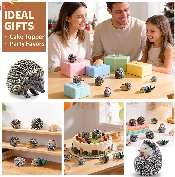 8PCS Mini Hedgehog Figure, Forest Animal Toys, Fairy Garden Decor | Plant Decorations for Pots, Garden decorations, Solid Animal Toys, Woodland Cake Decoration, Kid Birthday Holiday Party Gifts