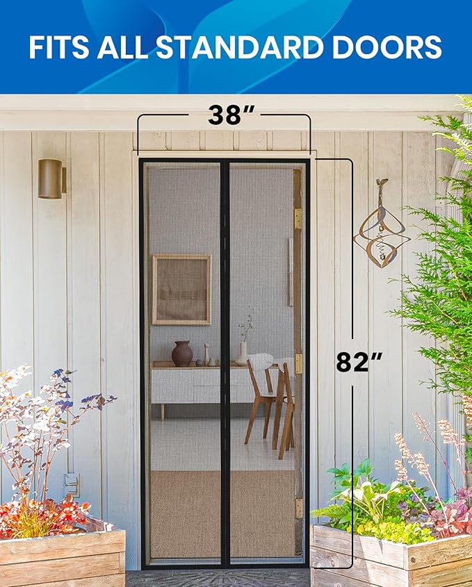 Flux Phenom Magnetic Screen Door - Bugs Out, Breeze in - 9min Install Auto-Sealing Heavy Duty Double Stitched Mesh, 52 Magnets, Hands Free Sliding & Patio Doors Net, Pet & Kid Friendly, 38 x 82 Inch