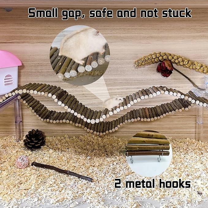 2-Pack Rat Bendy Long Suspension Bridges 19.7 x 2.7 Inch Hamster Climbing Ladder Flexible Wooden Bridge for Dwarf Hamster Sugar Glider Rodents Mouse
