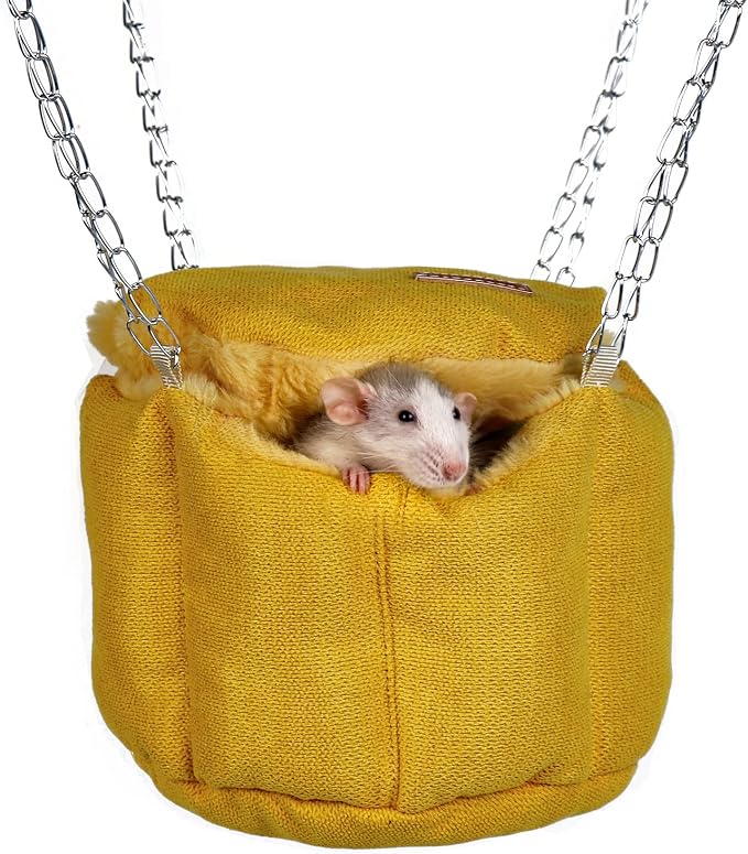 Rat Bed, Sugar Glider Hammock, Rat Bed for Cage, Guinea Pig Hanging Basket Warm Bed, Sugar Glider Pouch Hanging Bed, Small Animals Removable Nest Mat for Hamster, Syrian Hamster (Yellow)