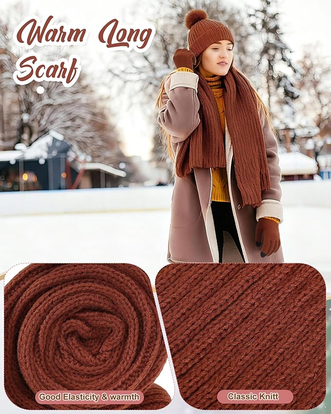 Geyoga 6 Pcs Winter Warm Set for Women Warm Beanies Hats Touchscreen Gloves Long Scarf Ear Muffs Socks Winter Gifts for Women