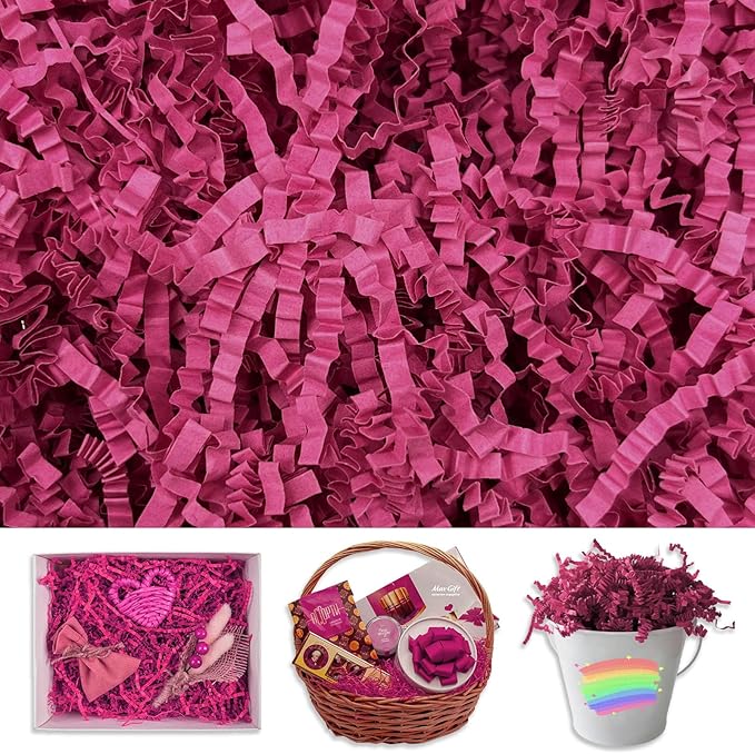 Fuchsia Crinkle Cut Paper Shred Filler, 2 LB Basket Filler Shredded Paper, Confetti Stuffing for Basket Filling, Halloween, Thanksgiving, Christmas, Birthdays, Gift Wrapping, Stuffer Party Supplies