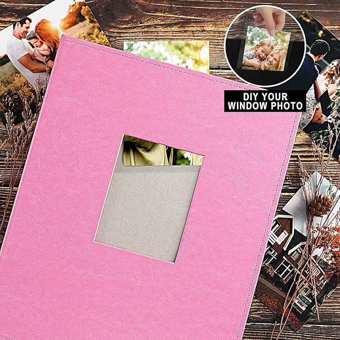 Ywlake Photo Album 4x6 400 Pockets, Leather Photo Albums Holds 400 Vertical Pictures Only Pink