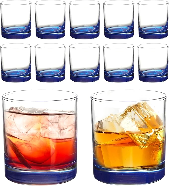 DISCOUNT PROMOS Lexington Rocks Whiskey Glass 10.5 oz, Set of 12, Bulk Pack - Perfect for Scotch, Bourbon, Whiskey, Cocktail - Blue