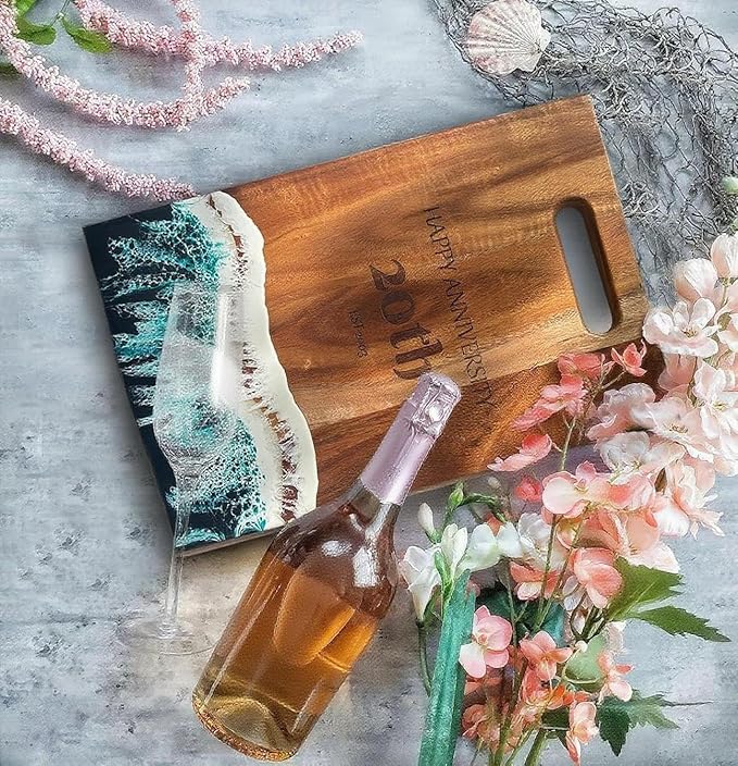 Personalized Charcuterie Board, Ocean Resin Acaica Wood Cheese Board, Gifts for the Couple, Ideal Gift for Husband, Wife, Wedding, Birthday, Anniversary (Large)