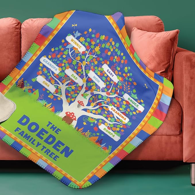 I See Me! Family Tree Personalized Blanket - Custom Blanket Name Blanket - Sherpa Throw Blanket