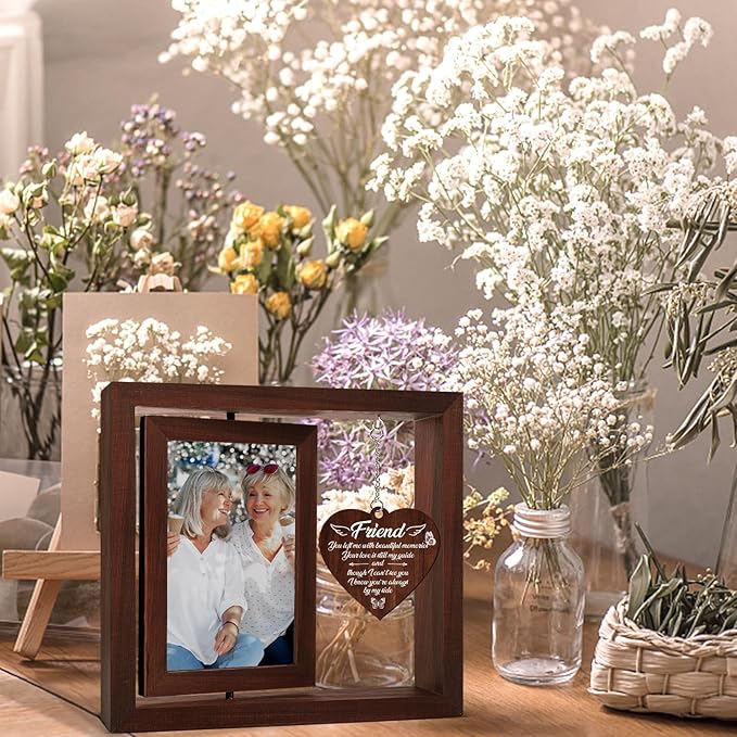 Memorial Gifts for Loss of Friend,Rotating Wooden Picture Frame, Sympathy Gift Keepsake, Healing Grief Gift for Loss of Friend, Remembrance for Funerals, Memorial Ceremonies, Fits 4x6 In Photo