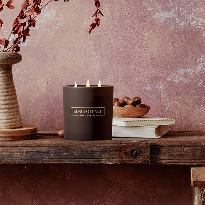 Benevolence LA 3 Wick Candle, Fig Tree Large Christmas Scented Candles | Soy Candles | Holiday Candle Gifts for Women and Men | Home Fragrance | Aromatherapy | Bathroom Freshener 14.5 Oz, 45 Hour Burn