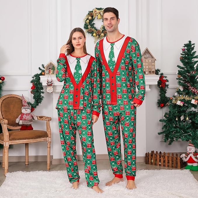 PYAEAS Matching Family Pajamas Sets Christmas PJ's Jammies Holiday Sleepwear Loungewear for Adult Women Men Xmas Outfits