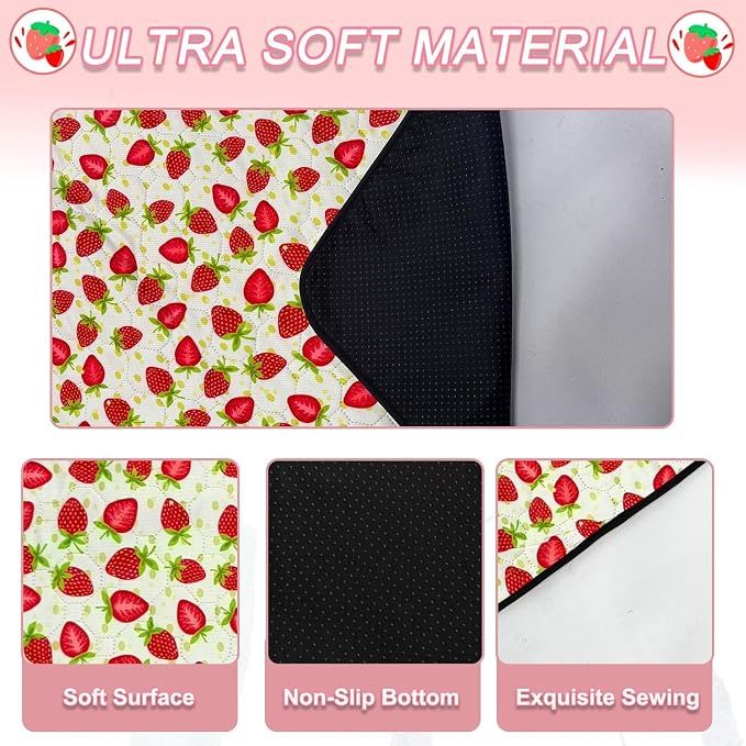 2 Pack Guinea Pig Cage Liners, 12"x 24" Washable Waterproof Bedding for Rabbit, Bunny, Hamster & Small Animals, Reusable Super Absorbent Pee Pads for C&C Cage, Strawberry Print