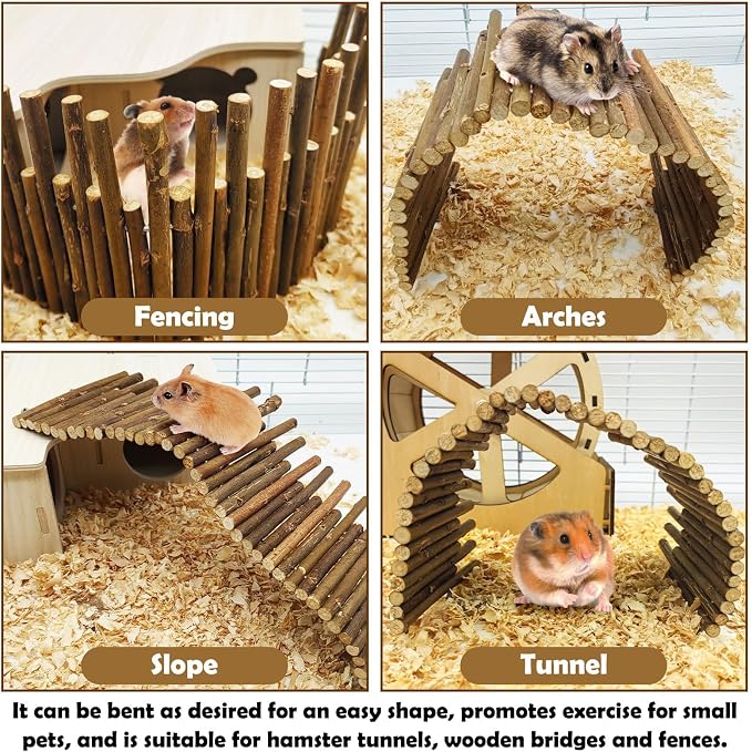 PINVNBY Hamster Suspension Bridge (19.7in and 9.8in) Bendy Natural Wood Bridge Long Climbing Ladder Hamster Cage Accessories for Guinea Pig Dwarf Sugar Glider Rat Mouse