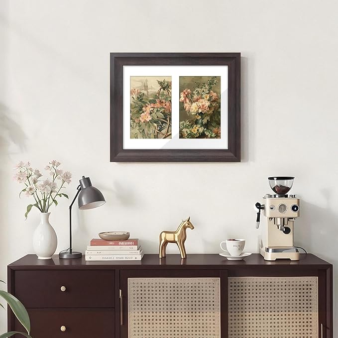 8x10 Picture Frame 4x6 Collage Picture Frame Displays Double 4x6 inch Photos or 8x10 (Without Mat) Wall Decor or Tabletop Walnut