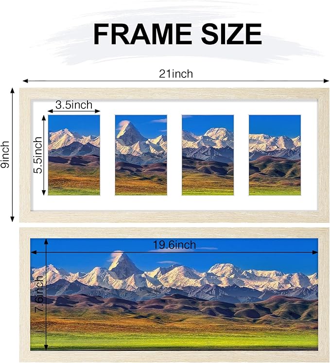 Vittanly 8x20 Collage Picture Frame, Displays 4Pcs 4x6 Pictures with Mat or 1Pcs 8x20 without Mat, Picture Frames Collage Wall Decor for Horizontal or Vertical Display, Cornsilk, 1 Pack