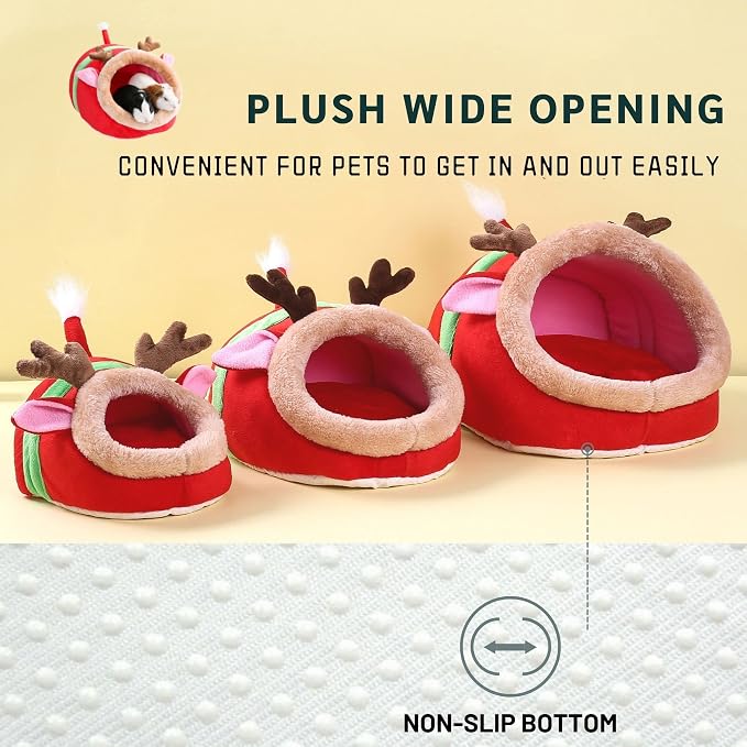 JanYoo Guinea Pig Rabbit Ferret Bed Hide Huts Removable Cushion for Rat Accessories Toys (L,Reindeer)