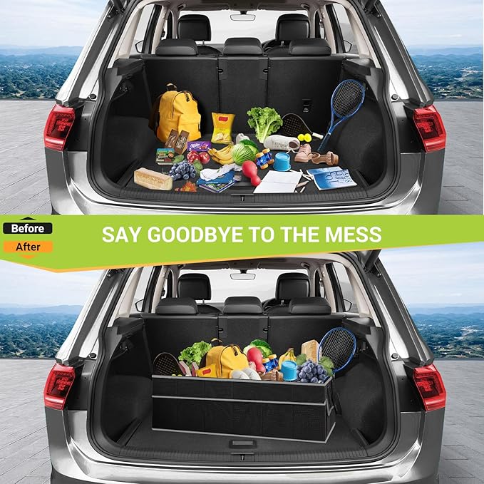 MIU COLOR Trunk Organizer for Car, SUV Trunk Organizer, 12 Pockets, Non-Slip Bottom, Sturdy Oxford Car Organizer for Sedans, Van, Jeep, Grocery, Large 3 Compartments, Black Gray, 32"×13"×10.6"