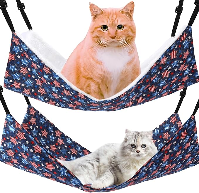 Admaison Cat Hammock for Cage Hanging Reversible 2Pack,Pet Hammock Bed Adjustable,Soft Sleeping Hammock for Cats,Ferret,Puppy,Rabbits,Small Animals (M, Stars)