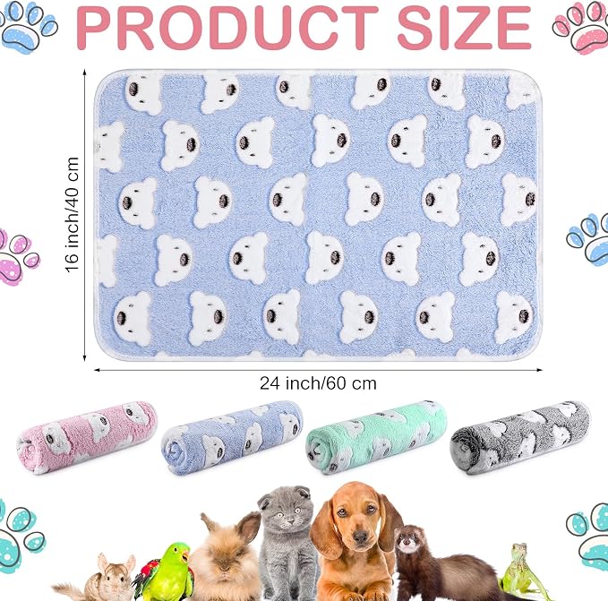 Reginary 4 Pcs Guinea Pig Fleece Blankets, Bear Pattern, 24 x 16 Inch | Waterproof Washable Cage Liners, Absorbent Double Layer Bedding for Guinea Pigs, Reusable Pads for Hamsters Rabbits