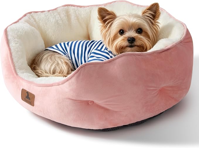 Asvin Medium Dog Bed for Medium Dogs, Cat Beds for Indoor Cats, Pet Bed for Puppy and Kitty, Extra Soft & Machine Washable with Anti-Slip & Water-Resistant Oxford Bottom, Pink, 25 inches