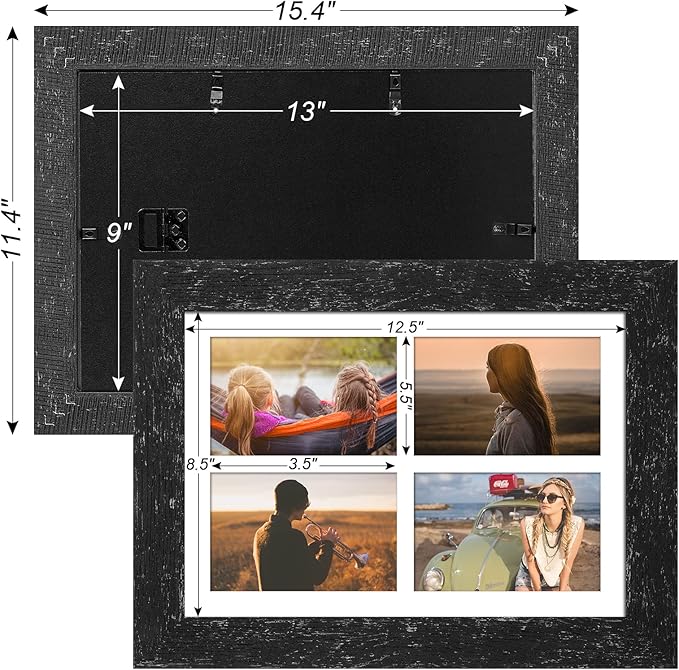 9x13 Picture Frame Display 4 opening 4X6 Picture Frame Collage,Multi Photo Frame with Mat,Plexiglass,Wall or Tabletop Decor,Black Wood Grain