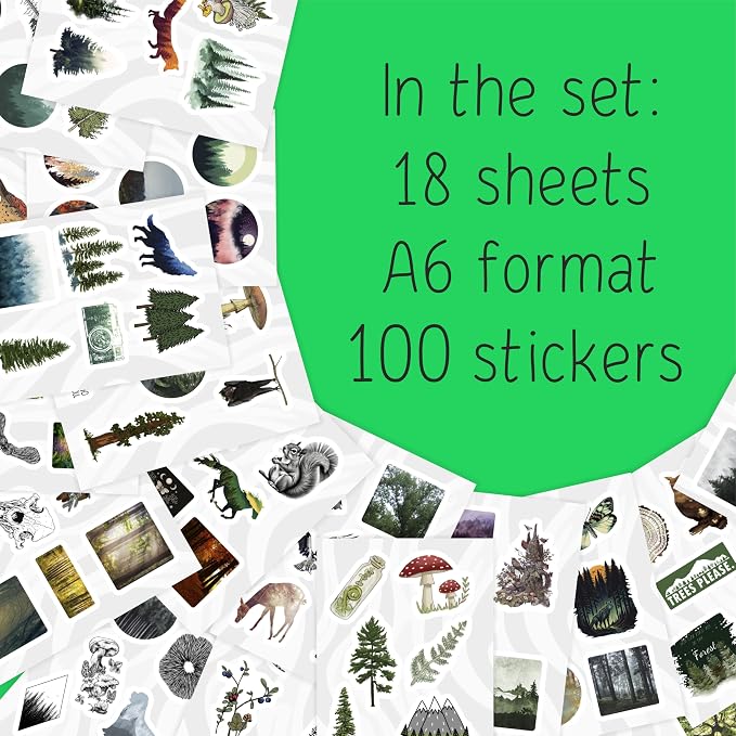 100Pcs Forest Stickers for Water Bottle and Laptop - Forest Party Supplies & Decorations, Waterproof Vinyl Decals, Nature and Tree Stickers, Gifts for Women & Men