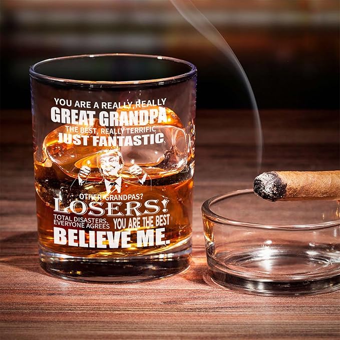 Grandpa Whisky Glass Birthday Gifts for Grandpa from Grandkids 11Oz Whisky Gift for Grandpas Fathers Day Drinking Glass Present for Grandfather from Granddaughter