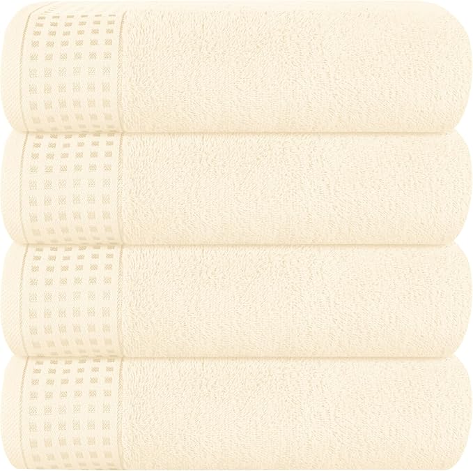 GLAMBURG Ultra Soft 4 Pack Oversized Bath Towel Set 27x54 inches, 100% Cotton Bath Towels, Highly Absorbant Compact Quickdry & Lightweight Towel, Ideal for Gym Travel Camp Pool - Ivory