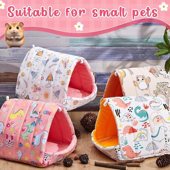 Cinnvoice Guinea Pig Hideout Bed Washable House Cage, Cartoon, 7.9 in | Soft Tunnel for Hamster Rabbit Bunny Chinchillas Hedgehog Mice Rat, Cozy Hideaway Habitat Accessories, Removable Cushion Pad