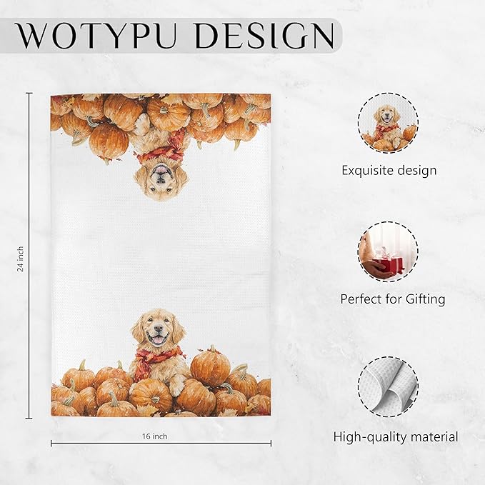 Fall Golden Retriever Gifts Kitchen Towels, Golden Retriever Lover Gifts Dish Tea Towel for Kitchen Decor, Farmhouse Fall Autumn Maple Leaf Dog Hand Towels for Bathroom Decor,16X24 Inch