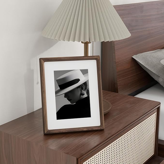 8x10 Walnut Frame USA-Sourced Natural Wood Picture Frames Handcrafted Rounded Corner with Mat to 6x8 Picture Display with Real Glass Family Picture, Photo, Certificate
