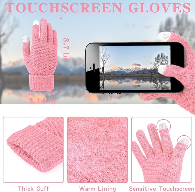 Winter Beanie Hat Scarf Gloves, Warm Fleece Knit Hats Touch Screen Gloves Neck Scarf Set Winter Gifts for Unisex Adult