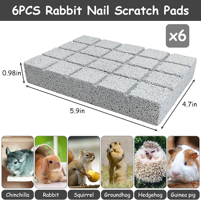 Hamiledyi 6PCS Rabbit Scratching Pads - Lava Stone Grinding Claw Pads & Chew Toys for Small Animals, Hamster, Chinchilla, Hedgehog, Guinea Pig Cage Accessories