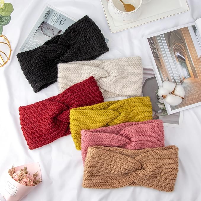 DRESHOW Winter Knit Chunky Headbands for Women Crochet Turban Knitted Ear Warmer Fashion Head Wrap 6 Pack