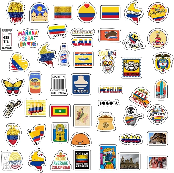 100Pcs Colombia Stickers for Water Bottle and Laptop - Colombian Party Supplies & Decorations, Waterproof Vinyl Decals, Colombia Flag Decals, Gifts for Women & Men