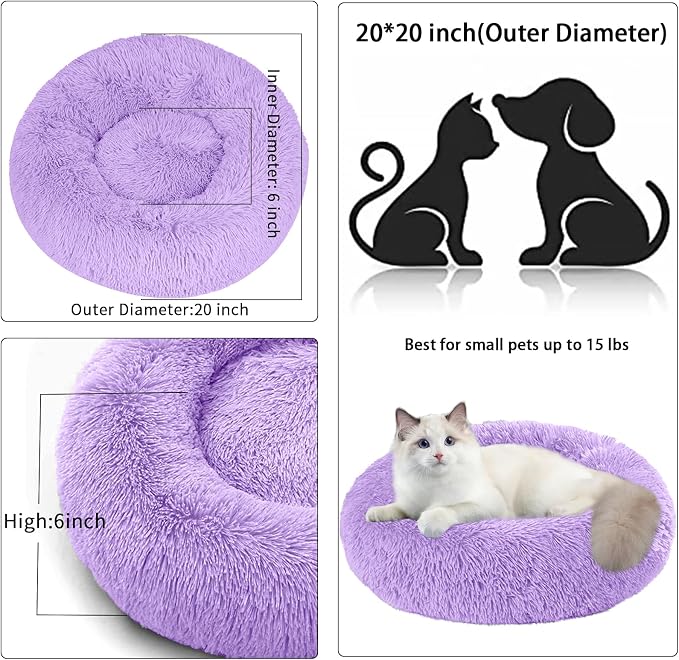 Dog Bed for Small Medium Large Dogs, 20 inch Calming Dogs Bed, Washable-Round Cozy Soft Pet Bed for Puppy and Kitten with Slip-Resistant Bottom