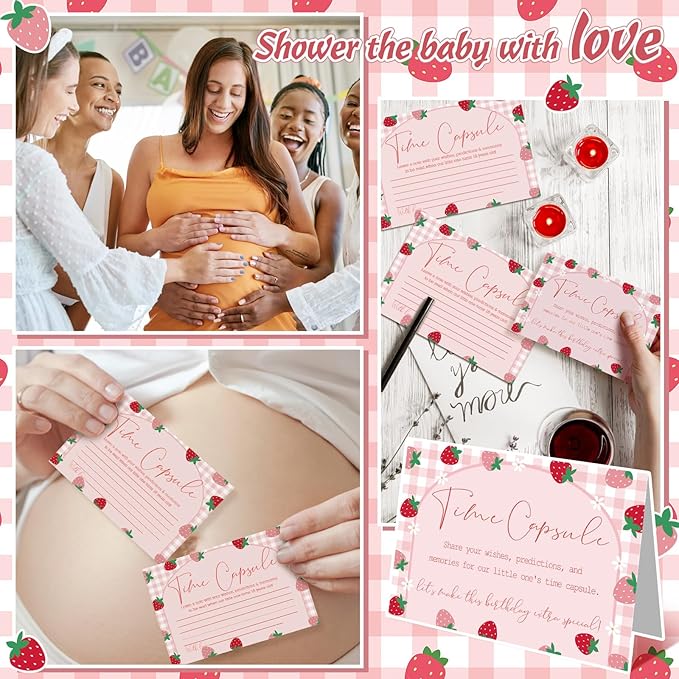 Fuutreo Time Capsule Box 1st Birthday Baby Time Capsule First Birthday Party Games, 1st Activities for Guests, Advice and Wishes Cards Gift Keepsake for Baby Shower Party Supplies(Strawberry)