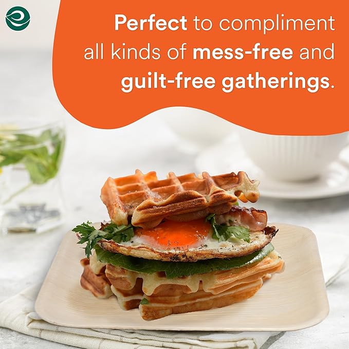 ECO SOUL 100 Count Square Palm Leaf Plates of 6 Inch - Disposable, Eco-Friendly, Biodegradable Bamboo Plates - Perfect for Parties, Catering, Weddings & Large Events